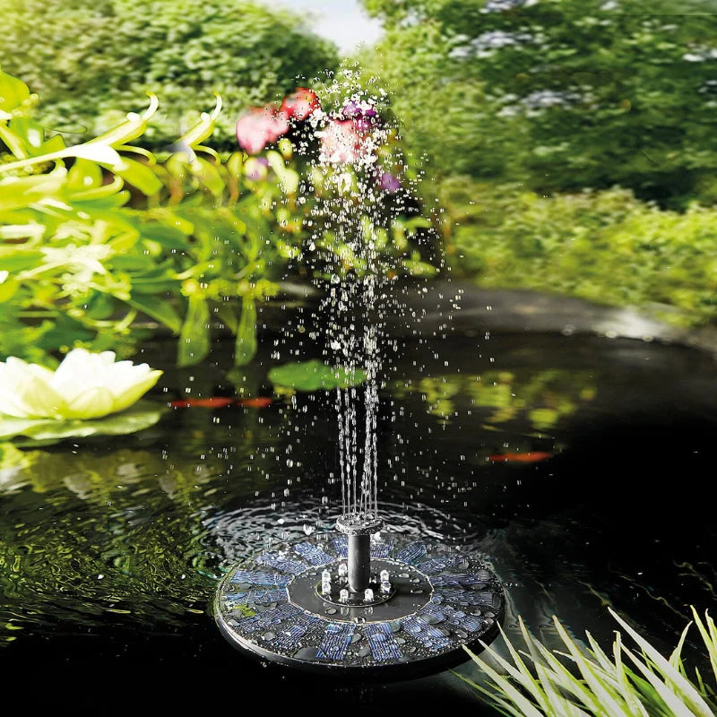 Solar-powered fountain with LED lighting